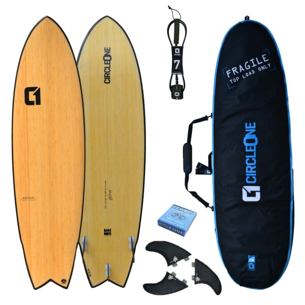 6' 11" Bamboo Wing Swallow Tail Surfboard Package - Includes Bag, Leash, Fins & Wax