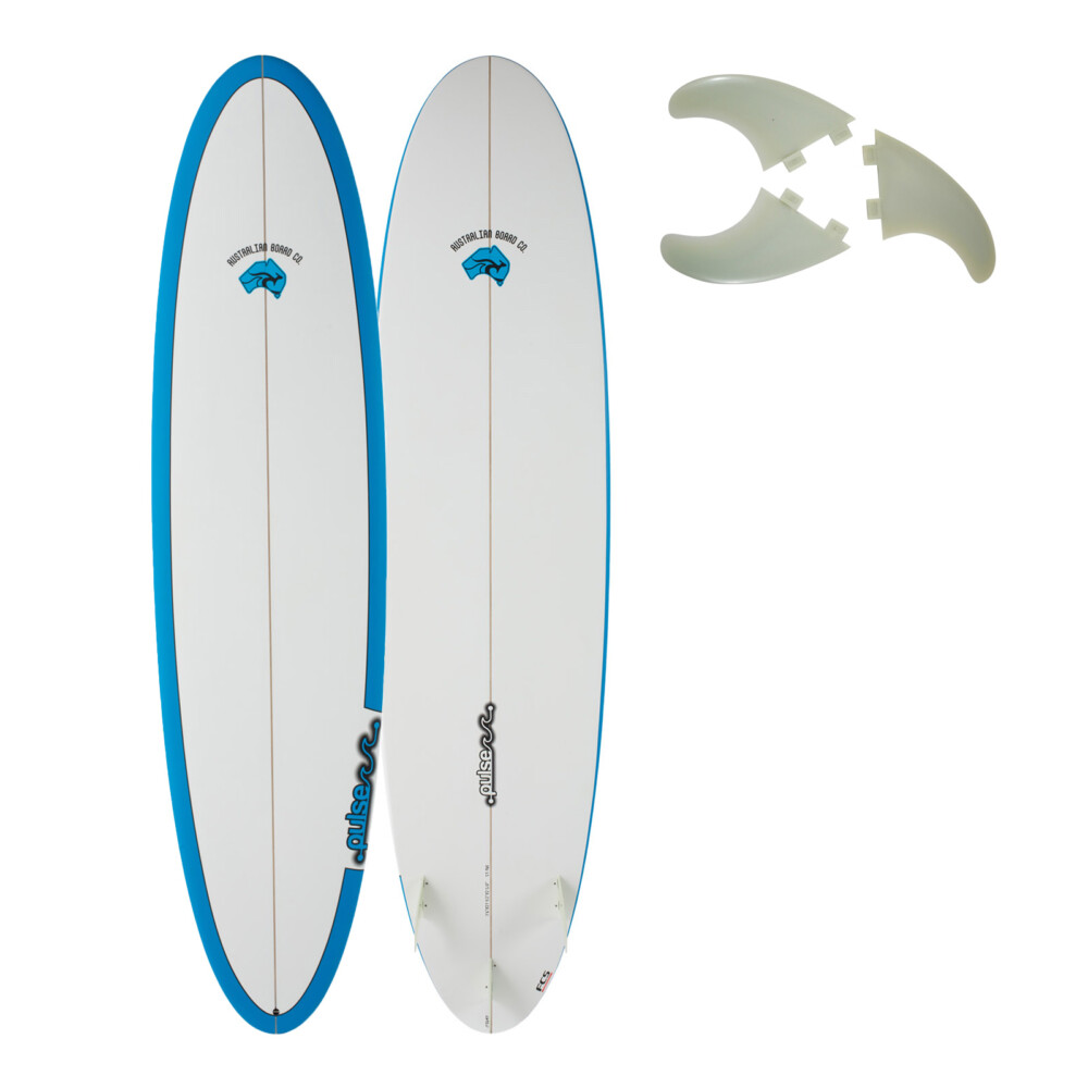 7ft 6inch Pulse Round Tail Mini Mal Surfboard by Australian Board Company Package - Includes Bag, Fins & Leash