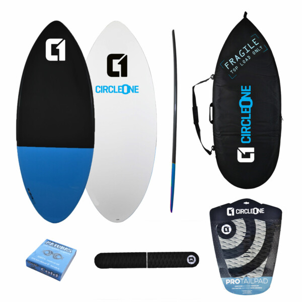 Carbon Fibre Epoxy Skimboard Package in Cobalt Grey - Includes Bag, Arch Bar, Traction Pad & Wax