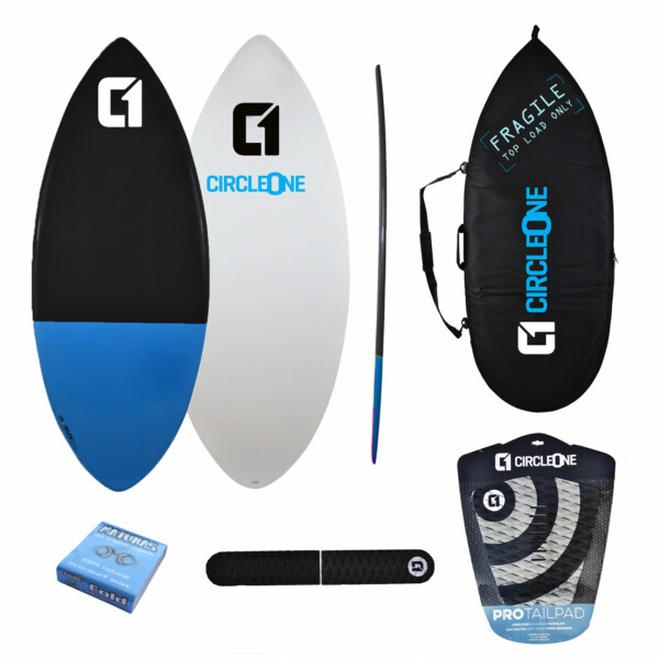 Carbon Fibre Epoxy Skimboard Package in Cobalt Grey - Includes Bag, Arch Bar, Traction Pad & Wax